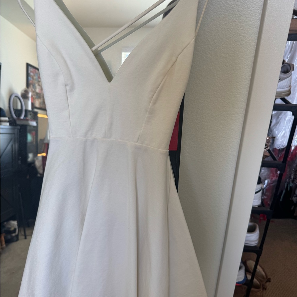 Lulu's White A-Line V-Neck Sleeveless Dress